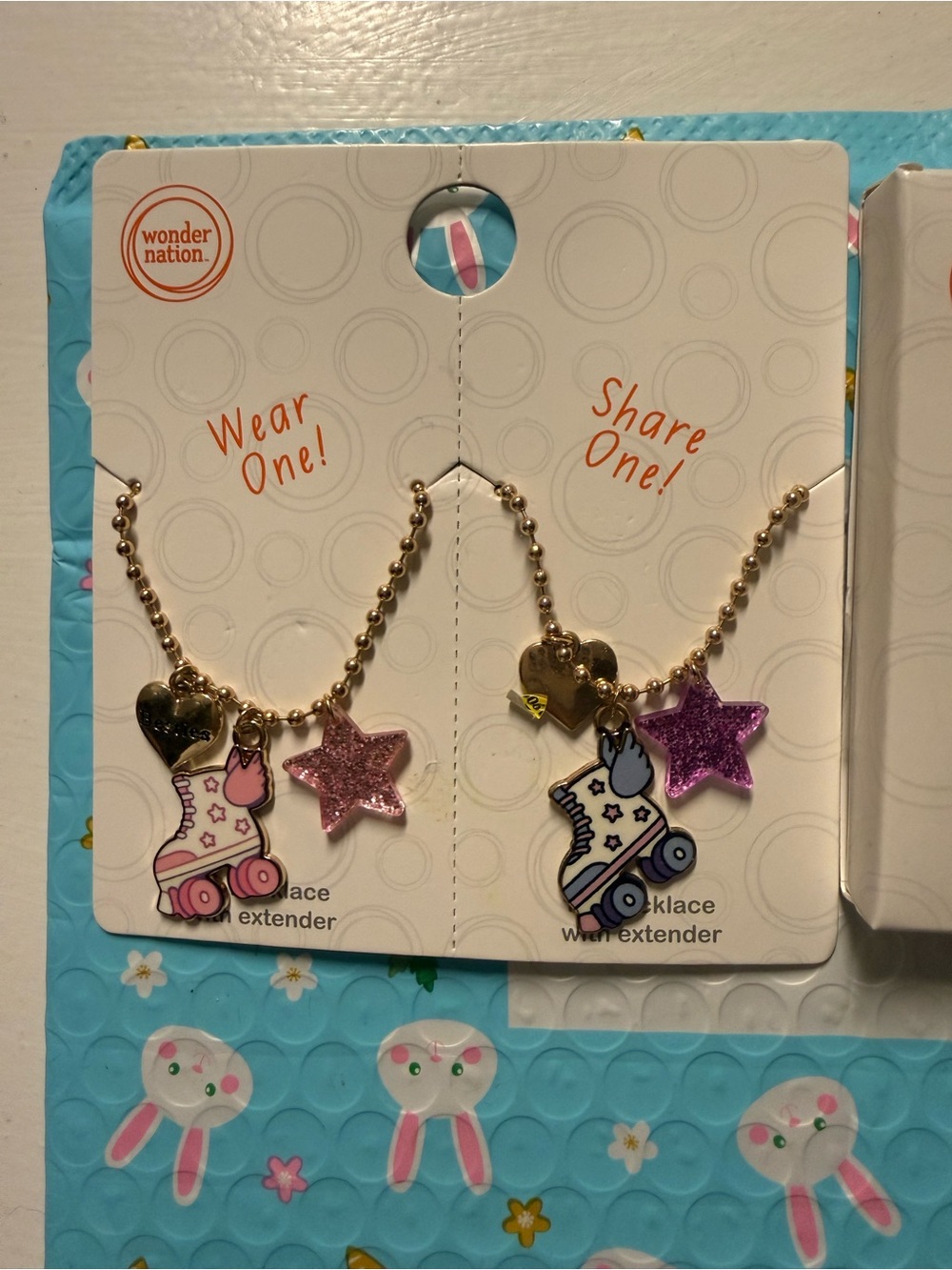 wonder nation Pink & Purple Roller Skate Charm Necklace Duo , 16’ DIYjewelry kit